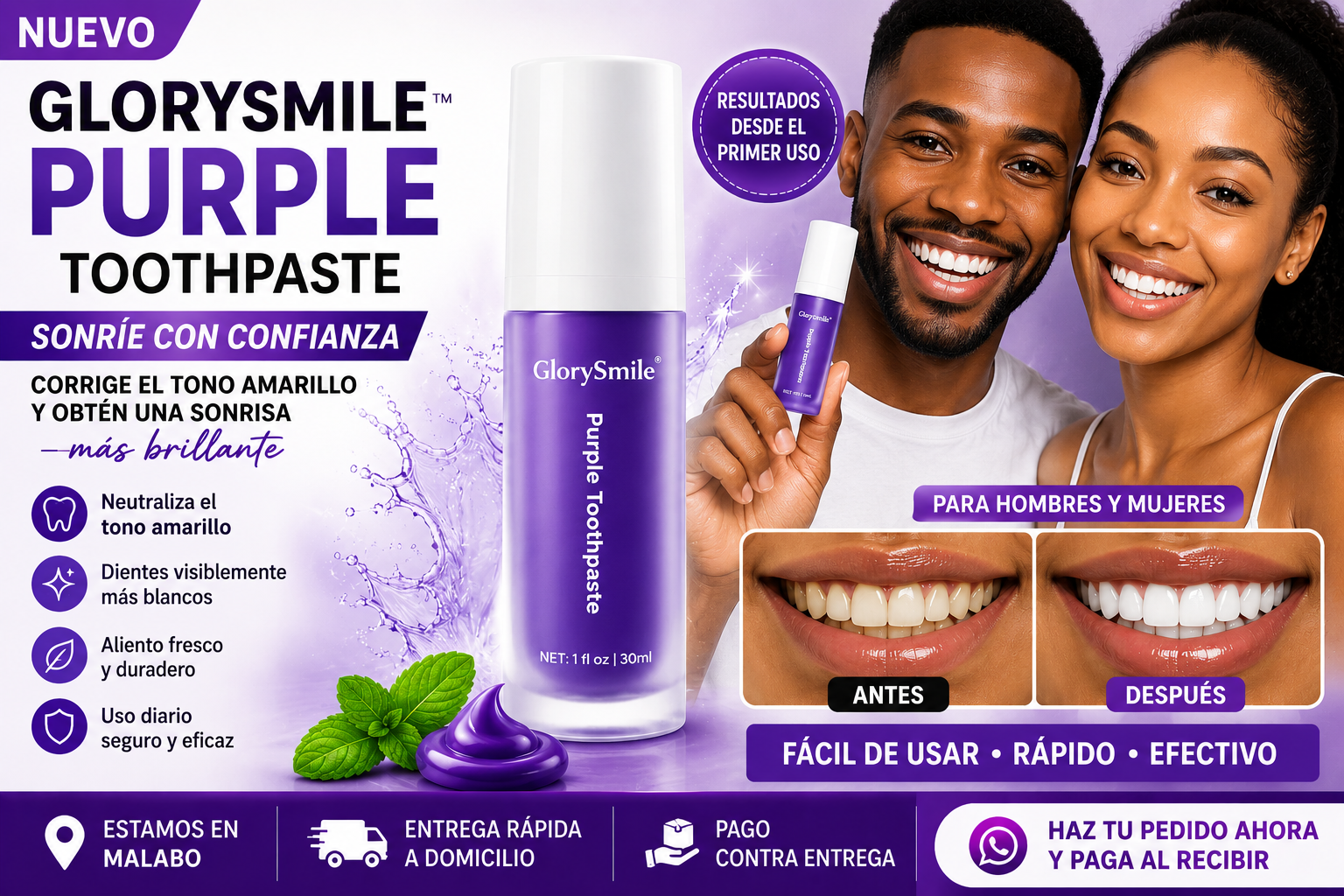 🦷 Purple Smile™ – Pasta Dental Violeta Blanqueadora Instantánea