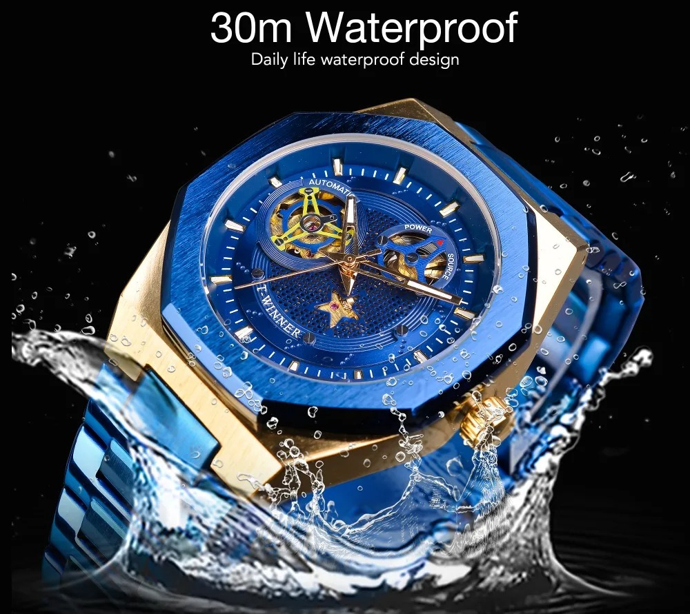 T-WINNER – Reloj Automático Skeleton Azul de Lujo