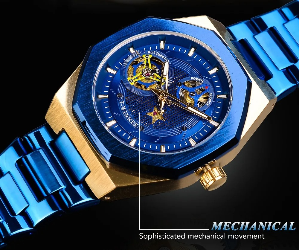 T-WINNER – Reloj Automático Skeleton Azul de Lujo