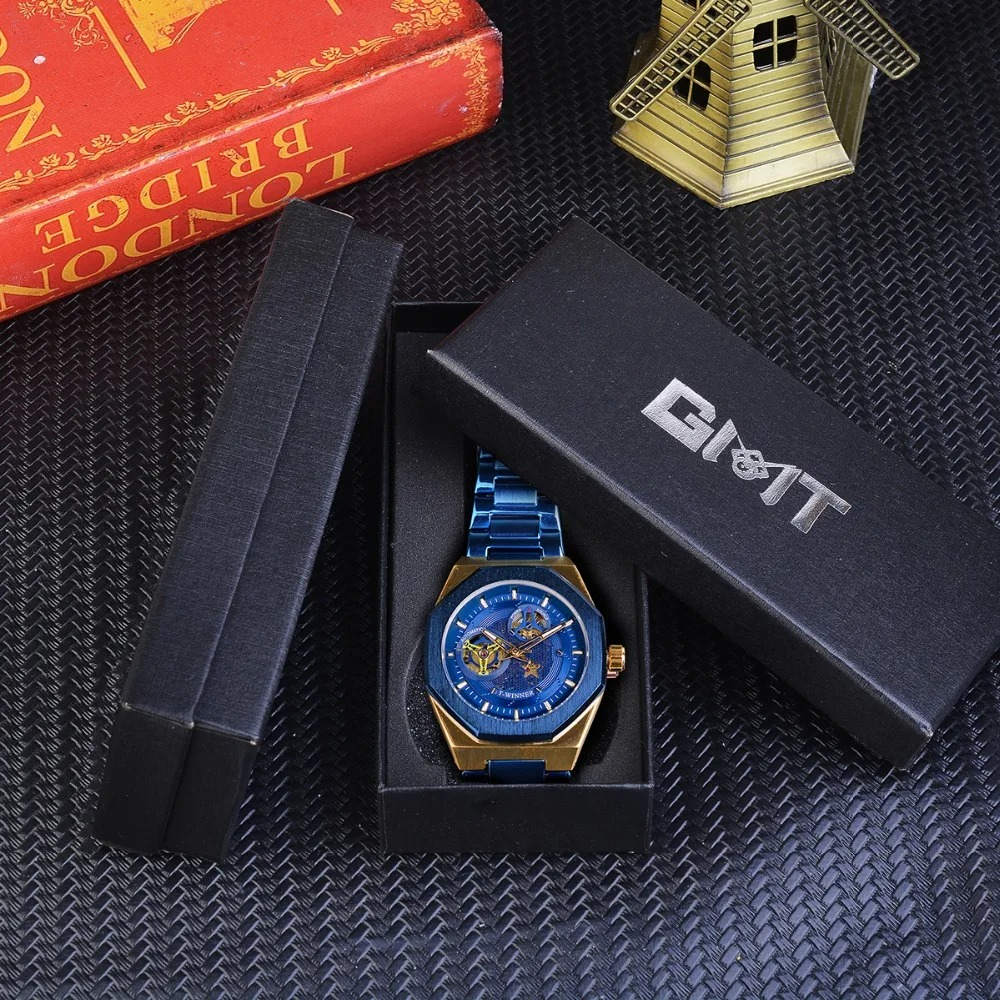 T-WINNER – Reloj Automático Skeleton Azul de Lujo